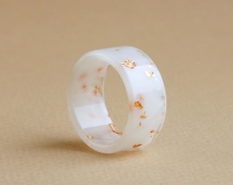 White Ring - Wide Resin Ring with Gold/Copper/Silver Flakes - Gift Idea - Wedding Band - Winter Gift