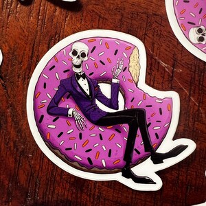 3-Inch Donut Sticker // Skeleton Food Sticker // Memento Mori Art // Death & Donuts Sticker