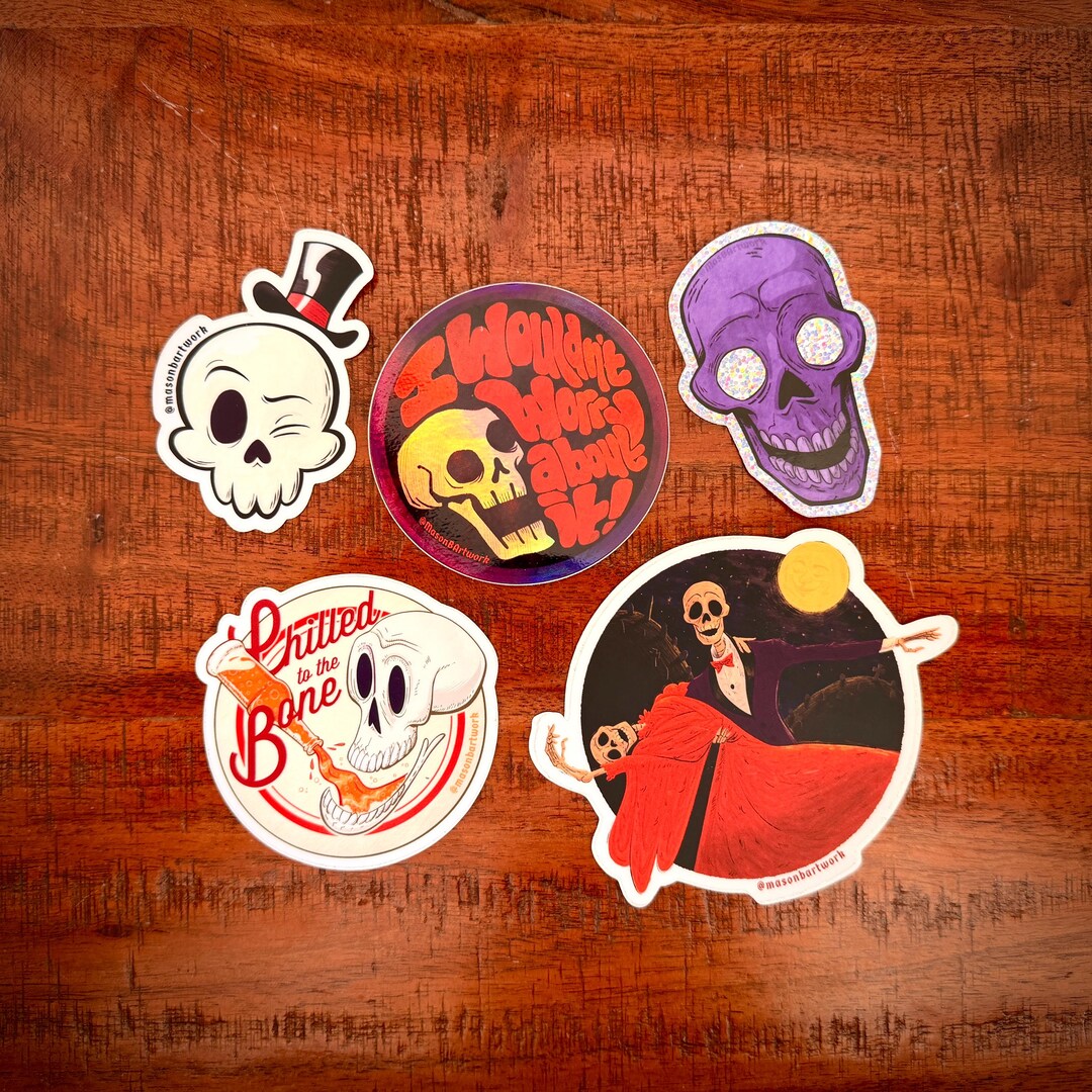 Skeleton Ride Decal 5 Pack Skeleton Crew Stickers | Waterproof Vinyl Decals for Laptops ...