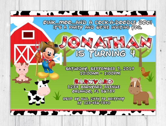 Farm Mickey Mouse Inspired Invitation By Little Rainbow Blooms
