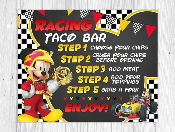 INSTANT DOWNLOAD: Race Car Mickey Mouse Inspired Printable Walking Taco Sign Il_570xn