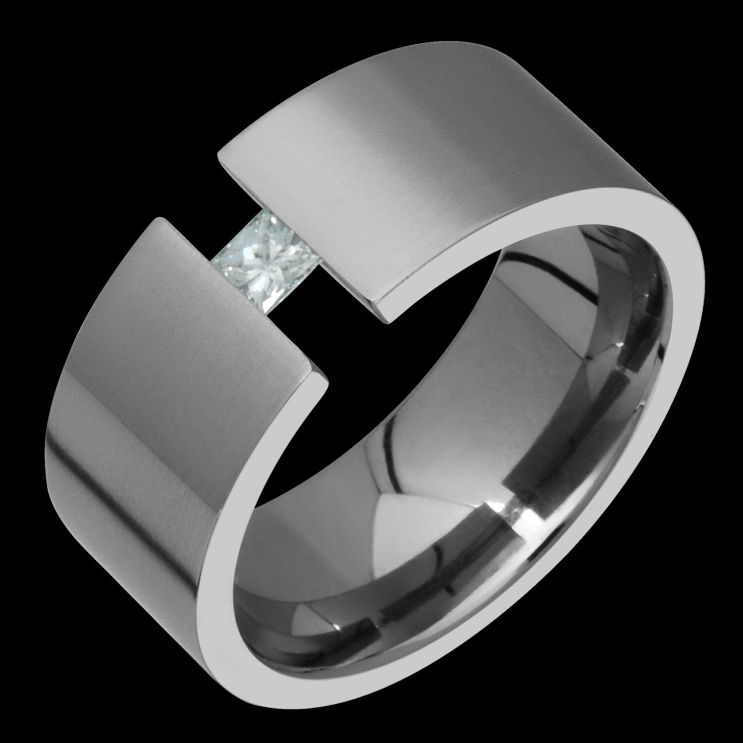 10mm Tension Set Titanium & Princess Cut Diamond Ring Custom | Etsy