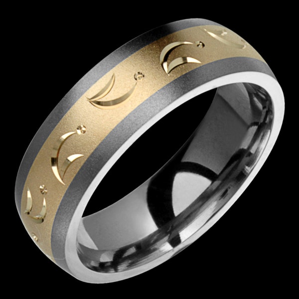 7mm Two-Tone Comfort Fit Titanium & 14K Solid Gold (not plated) Wedding Band Fashion Ring