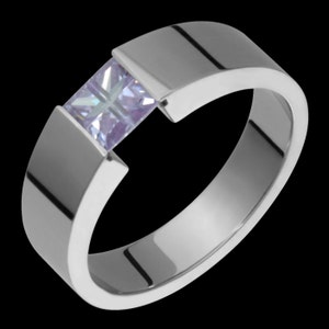 5mm Titanium & Illusion Cut Lavender Cubic Zirconia Tension Set Ring Custom Made