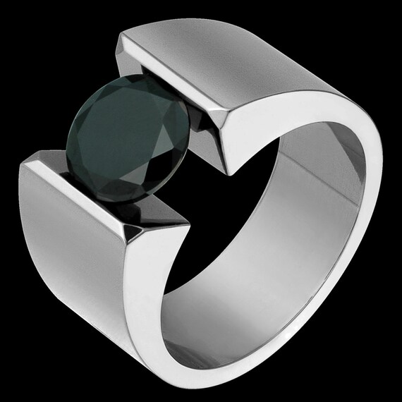 12mm Titanium Black CZ Tension Set Ring Custom Made