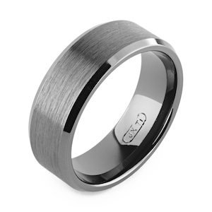 Flat 8mm Gunmetal Titanium Comfort Fit Wedding band With Beveled Edges Unisex