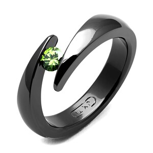 Womens Olive Green Diamond Black Titanium Tension Set Ring Custom Made