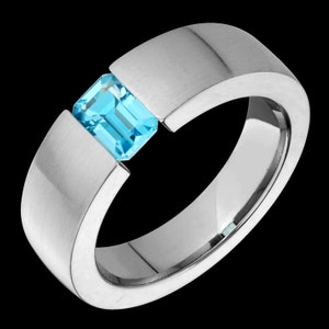 7mm Tension Set Titanium & Blue Topaz Ring Custom Made