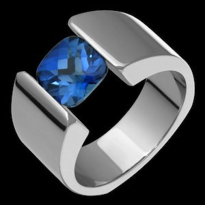 11mm Titanium & Checkered Sapphire Tension Set Ring Custom Made Unisex