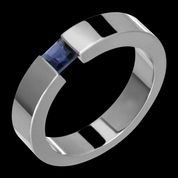Tension Set Titanium Sapphire Ring Custom Made