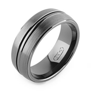 8mm Half Round Comfort Fit Black Titanium Wedding band With Single Radius Groove Unisex