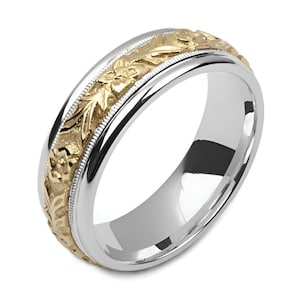 Silver and Gold 7mm Mens Womens Two-Tone .925 Sterling Silver & 10K Yellow Solid Gold Wedding Band Fashion Ring