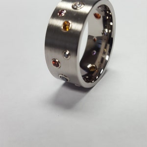 10mm Titanium & 14k White Gold Diamond and Gemstone ring Custom Made (Special design by customer MEA)
