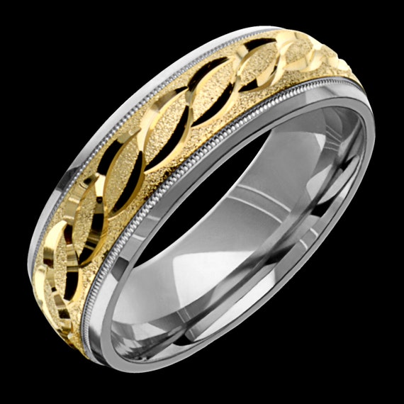 Two-tone 6mm Sterling Silver 14K Yellow Solid Gold Wedding