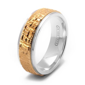 Silver and gold Two-Tone .925 Sterling Silver & 10K Yellow Solid Gold Wedding Band Fashion Ring Unisex
