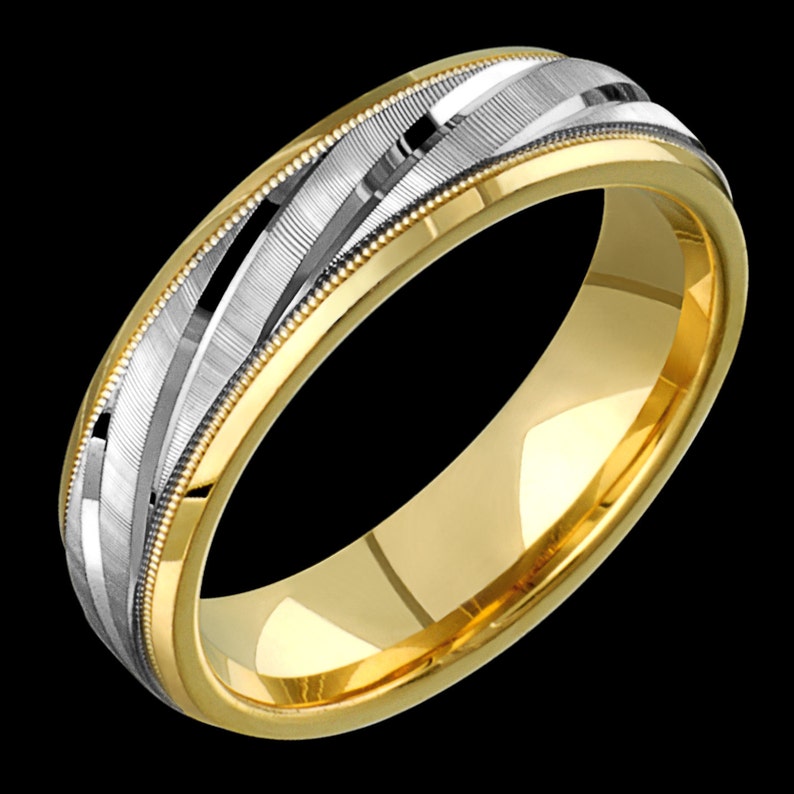 6mm Two-Tone Comfort Fit 10K Solid Gold not plated Wedding Band Fashion Ring image 1