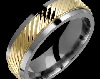 7mm Two-Tone Comfort Fit 10K Solid Gold (not plated) Wedding Band Fashion Ring