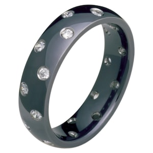 Women&#39;s 5mm Black Titanium Diamond Ring Comfort Fit Custom Made