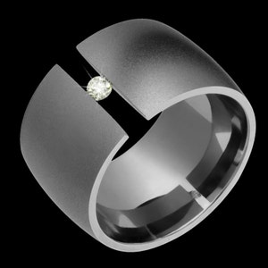 12mm Tension Set Titanium & Diamond Ring Sandblast Finish Custom Made Unisex