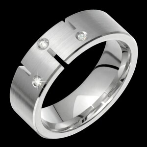 Kevins 8mm wide comfort fit black titanium and black CZ Wedding band