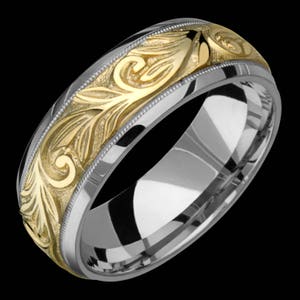 8mm Two-Tone Comfort Fit Platinum & 18K Yellow Gold Wedding Band Fashion Ring (solid not plated)