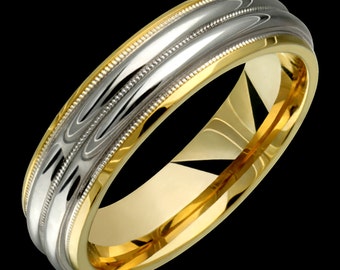 6mm Two-Tone Comfort Fit 10K Solid Gold (not plated) Wedding Band Fashion Ring