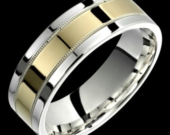 Two-Tone Sterling Silver & 10k Yellow Gold Wedding Band Ring - 6mm Wide, Comfort Fit