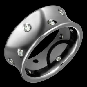 8mm Concave Titanium & Diamond Ring Custom Made Unisex