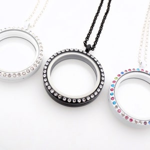 Living Locket, Glass locket to add your own charms too, Embedded Austrian Crystal, round locket High quality glass Choose your shape