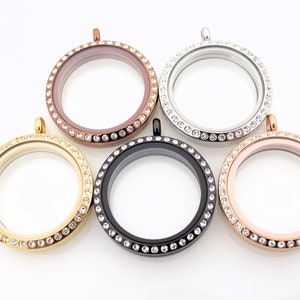 Large Living Locket, Glass locket Embedded Austrian Crystal, Stainless steel High quality glass Choose your Color, Gold, Rose Gold