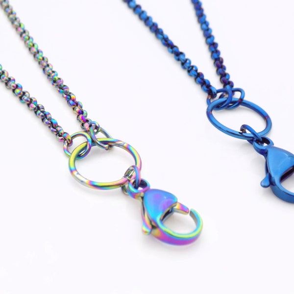 Choose your color chain - 30" Chain, Extra Long over the neck chain Rainbow or Blue to match locket