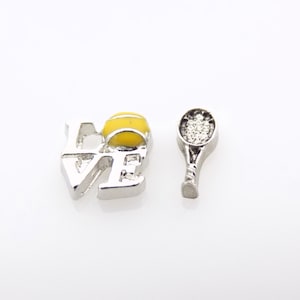Set of 2 Tennis themed locket Charms Floating locket accessory cute locket charms Love, Tennis Ball, Tennis racket