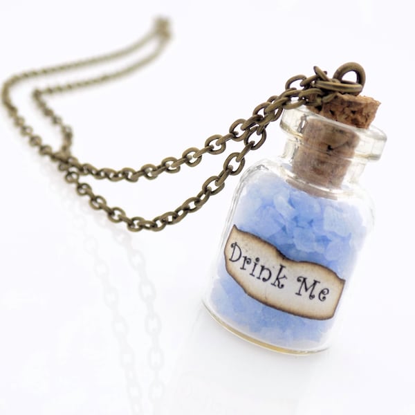 Drink Me Glow in the Dark Potion Bottle Necklace with 20" Brass chain.