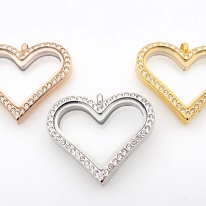 Heart Living Locket, Glass locket to add your own charms Embedded Austrian Crystal, Stainless steel, High quality glass Choose your color