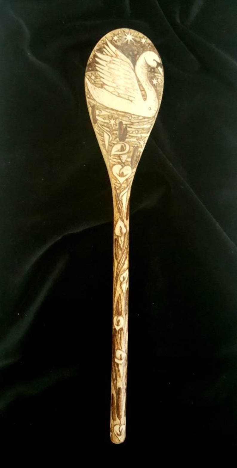 Swan Wood Burned Kitchen Witch Wand Spoon Etsy