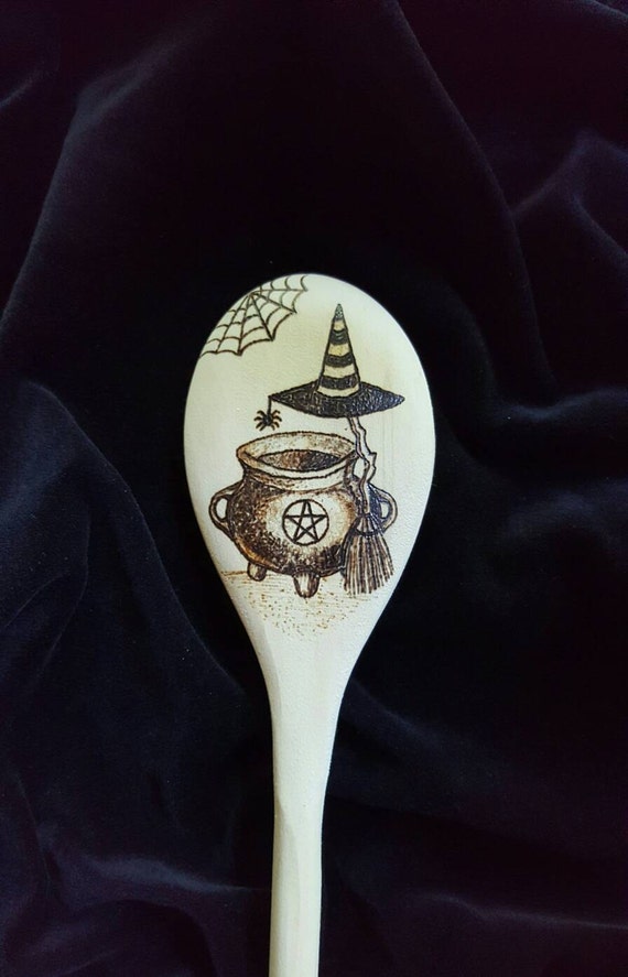 Cauldron Kitchen Witch Wand Wood Burned Spoon Etsy