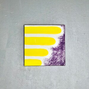 Yellow and Purple Contrast Abstract Hand-painted Mini Acrylic Painting