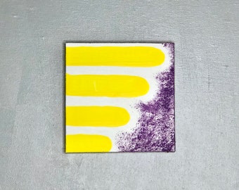 Żółty i fioletowy kontrast abstrakcyjny ręcznie malowany miniaturowy obraz akrylowy