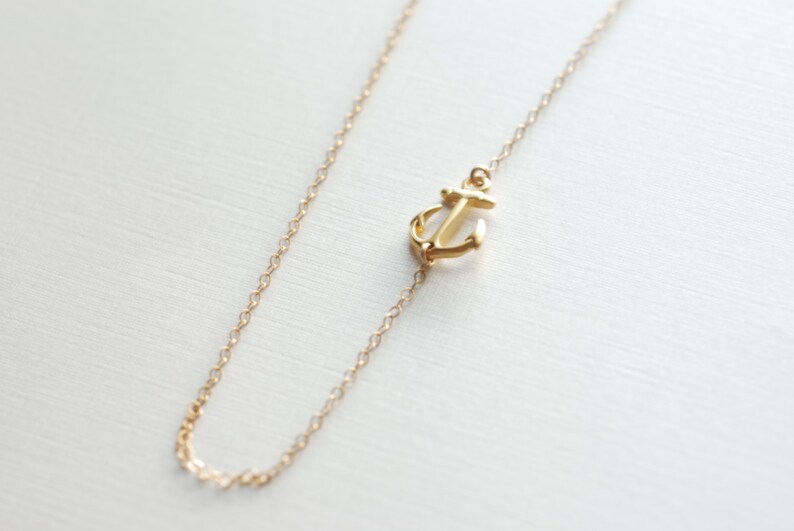 Sideways Anchor Necklace Gold Anchor Necklace Simple Etsy