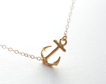 Sideways Anchor Necklace- Gold Anchor Necklace, Simple Minimalist Anchor Necklace, Dainty Jewelry by HeirloomEnvy