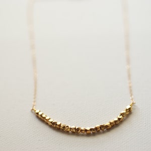 Gold Nugget Necklace, 14k gold Vermeil Nuggets,Gold Nuggets Necklace Dainty Gold Nuggets Necklace,Gold Bead Necklace,sideways bead necklace image 1