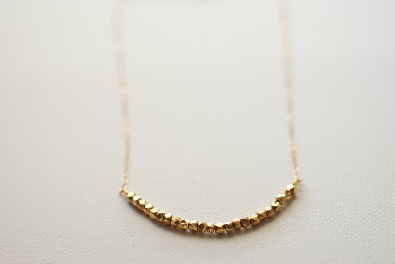 Gold Nugget Necklace, 14k gold Vermeil Nuggets,Gold Nuggets Necklace Dainty Gold Nuggets Necklace,Gold Bead Necklace,sideways bead necklace image 1