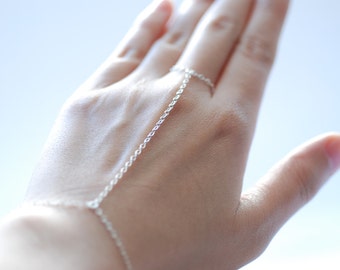 Hand Chain Bracelet- hand chain ring delicate Sterling Silver chain hand bracelet