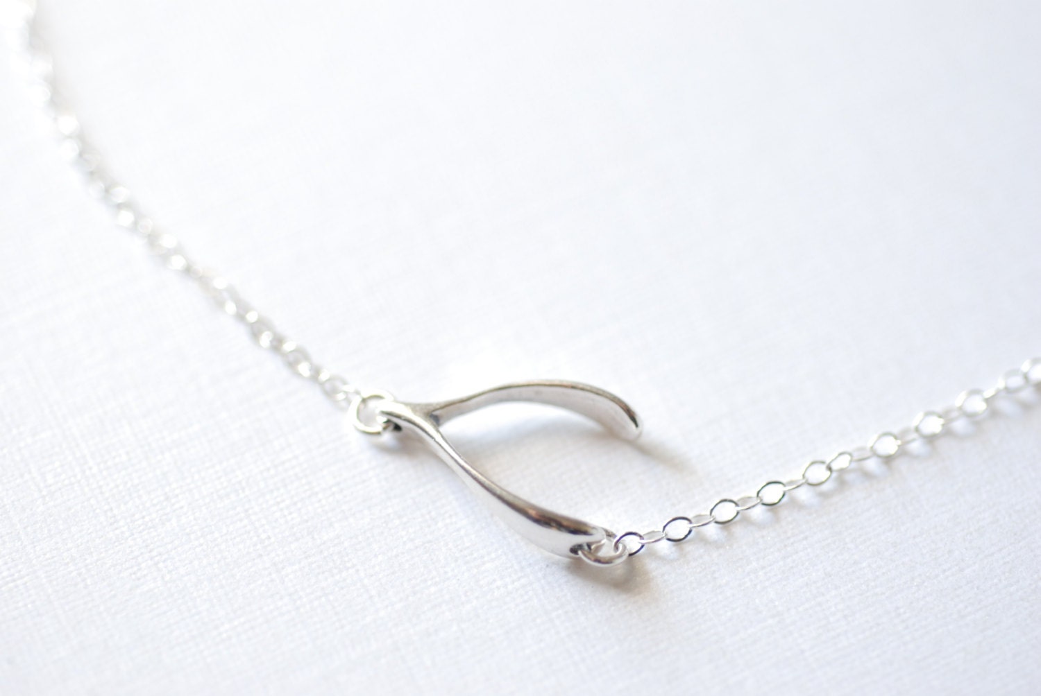 Sterling Silver Sideways Wishbone Necklace 925 Sterling Silver