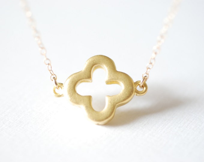 Gold Clover Necklace, Clover Charm, Gold Necklace, Gold Quatrefoil ...