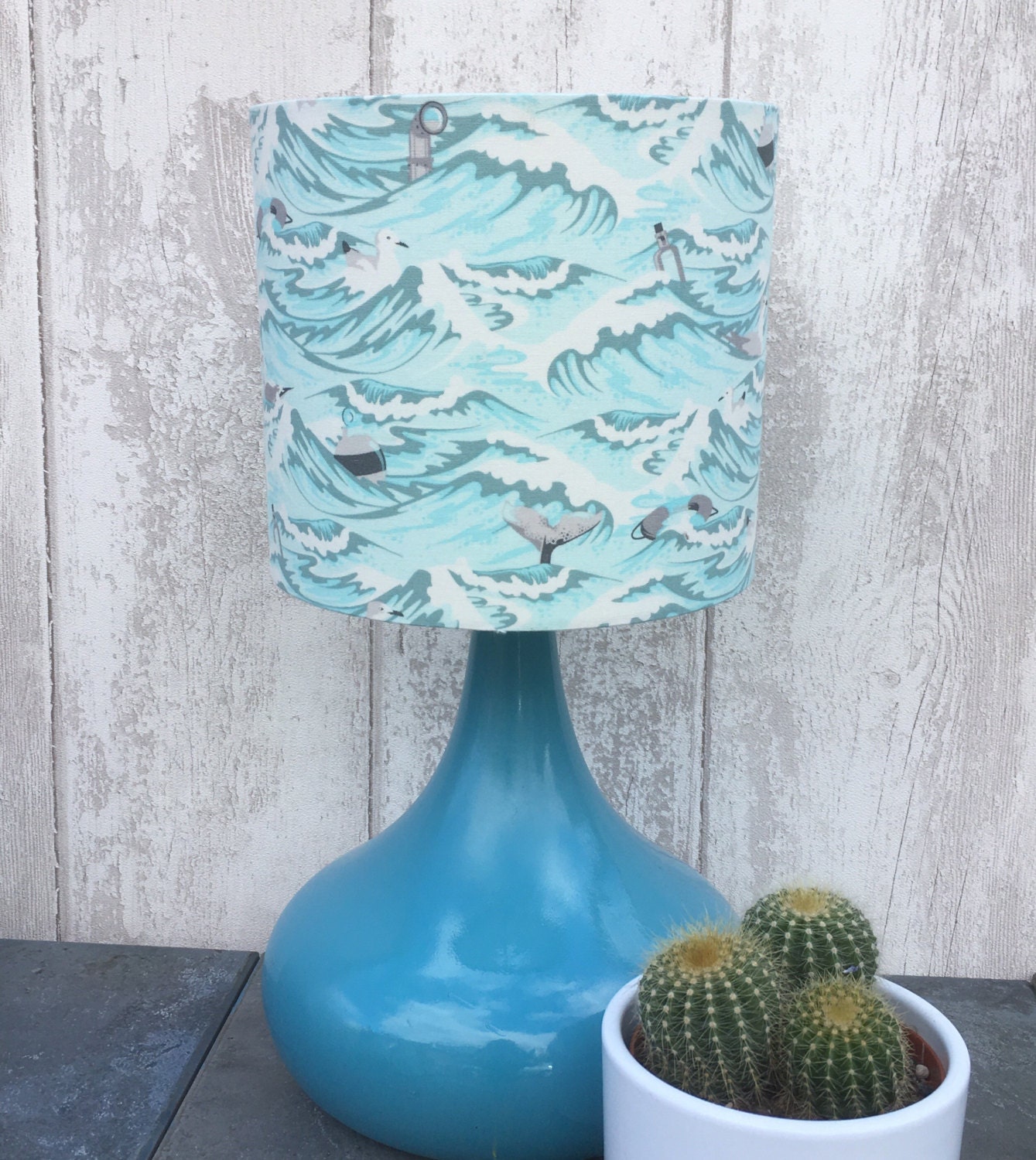 Quirky Sea Blue Fabric Covered Lampshade. Etsy