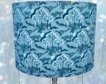 Deers in the Trees Fabric covered lampshade 15cm diameter up to 35cm diameter .