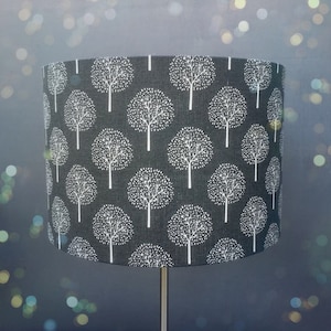 Trees on Grey Fabric Lampshade. Sizes 15cm right up to 45cm for ceiling or lamp base. image 1