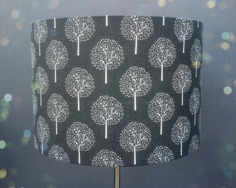 Trees on Grey Fabric Lampshade. Sizes 15cm right up to 45cm for ceiling or lamp base.