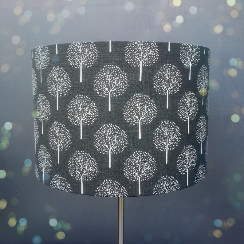 Trees on Grey Fabric Lampshade. Sizes 15cm right up to 45cm for ceiling or lamp base. image 1